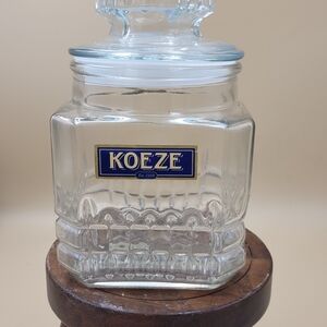 Vintage Koezes Clear Glass  Canister Apothecary Candy Jar with Lid 7” H